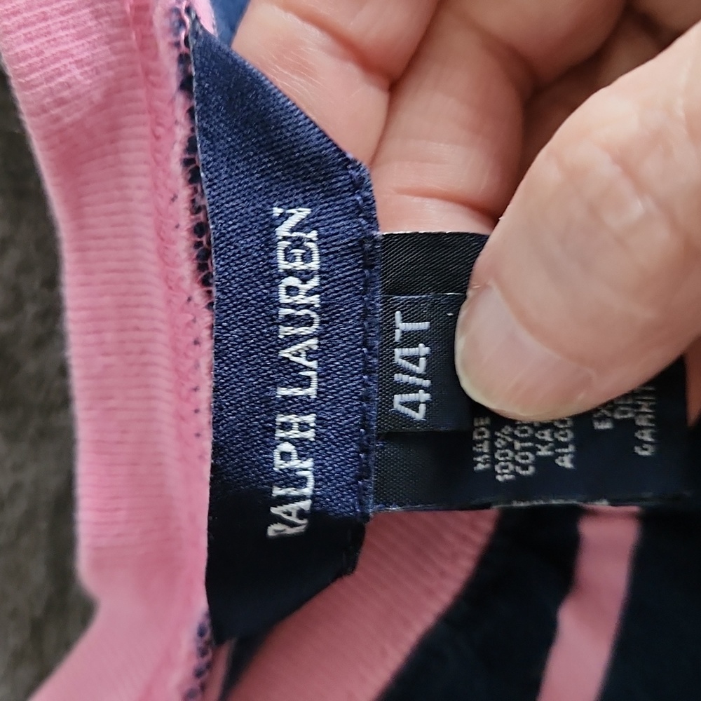 Ralph Lauren, Girl's, Dress,Sz 4/4T, Navy & Pink, Sh Sleeve w 2 Bottom Ruffles - Picture 8 of 8